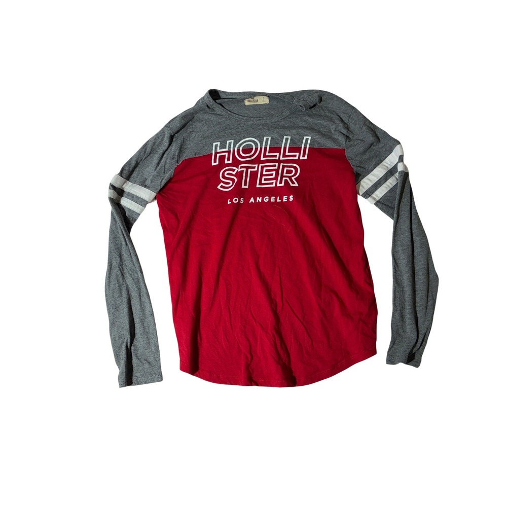 Hollister Mens Long Sleeve Graphic Tee Red Gray‎ Los Angeles Stripe Small
